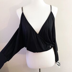 (sold) Vintage Y2K Baby Phat Black FauxWrap Blouse Cold Shoulder Club Whimsygoth